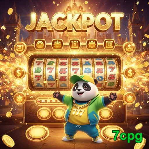 Imagem do jogo 'Jackpot Panda' na 7cpg, com um panda adorável em meio a carreteis de slots.